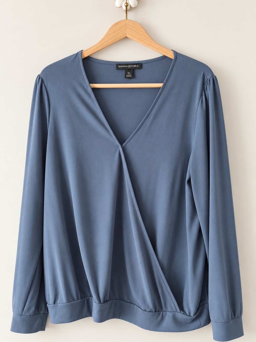 Banana Republic Dusty Blue Wrap-Front Long Sleeve Blouse